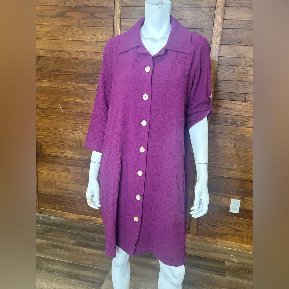 Nina Leonard large shirt, dress rayon blend purple would look buttons pockets